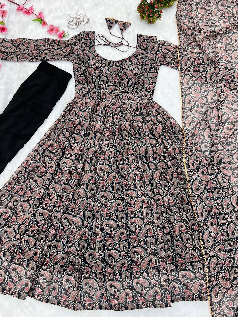 Designer Ready To Wear Printed Anarkali Gown Set For Girls Wear