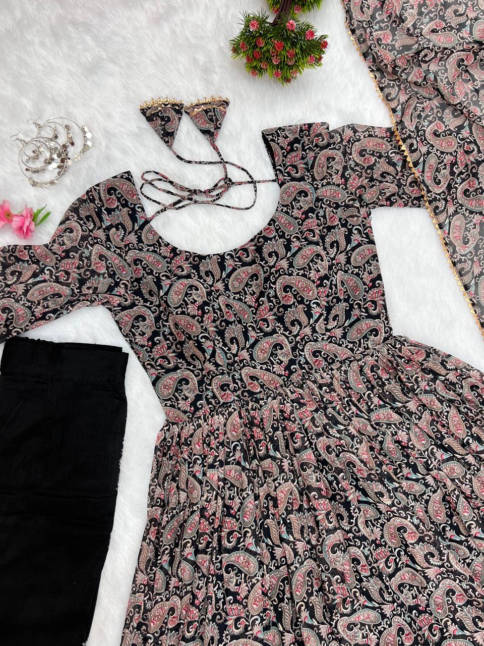 Designer Ready To Wear Printed Anarkali Gown Set For Girls Wear