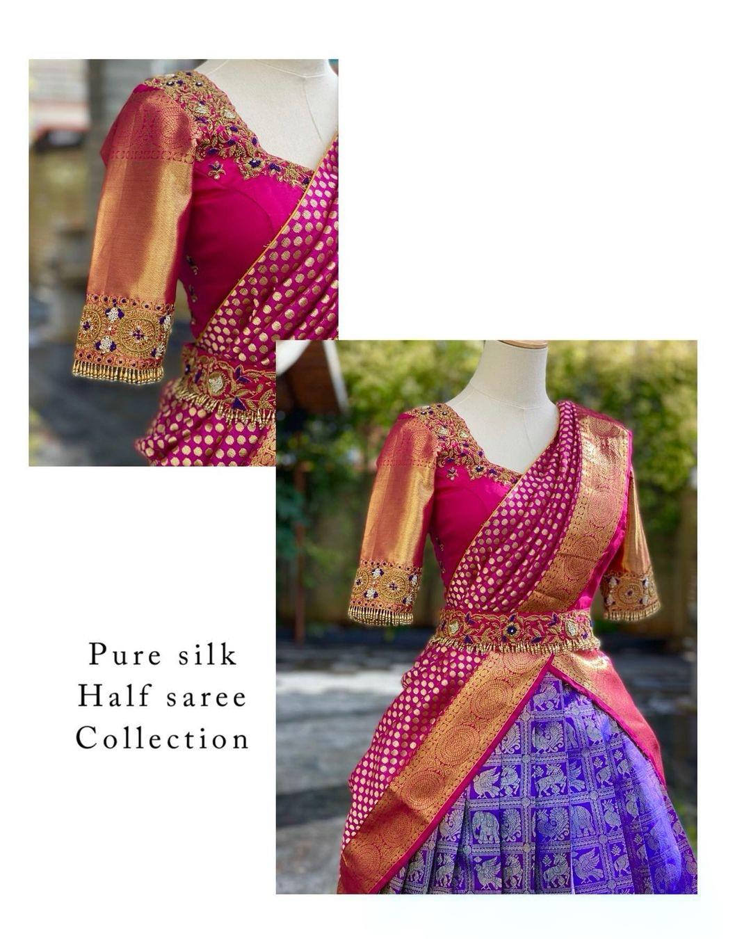 Purple Kanjiveram Silk Zari Half Saree Lehanga