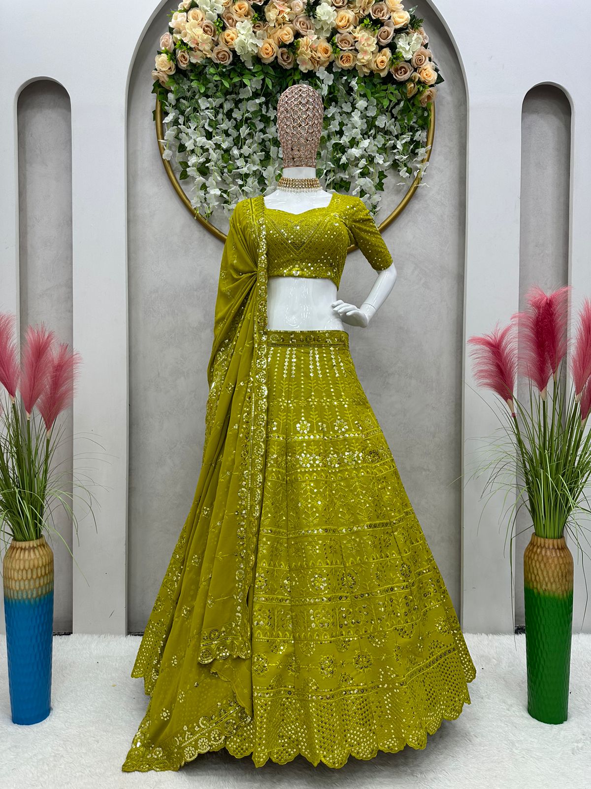 Ravishing Mehendi Color Function Wear Georgette Sequence Lehenga Choli