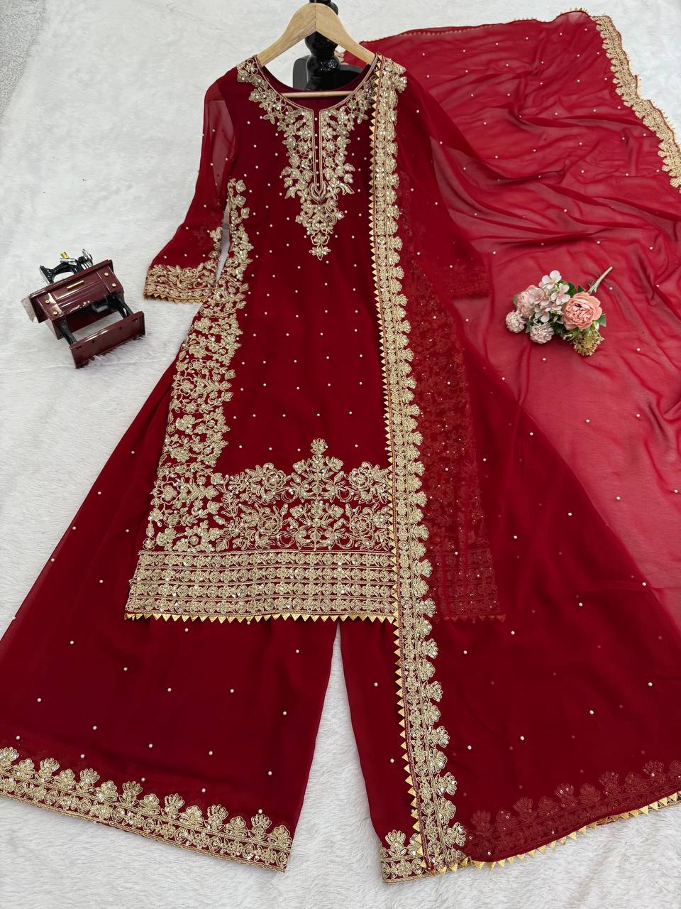 Wedding Wear Stylish Sharara Suit with Four-Side Lace Dupatta