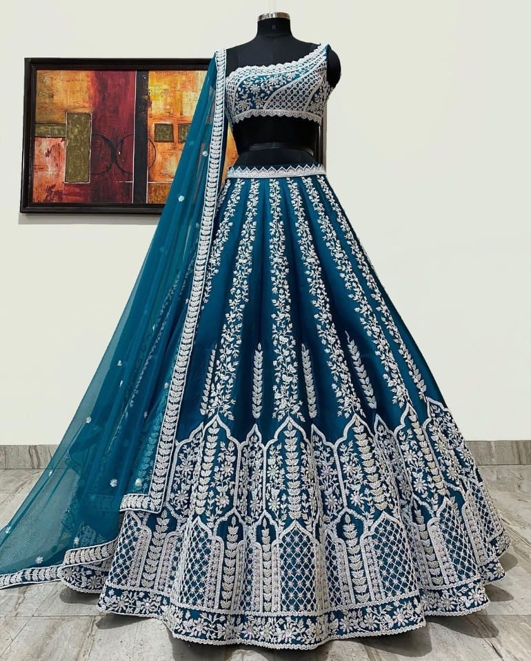 Treditional Heavy Embroidary Worked Chinon Silk Lehenga Choli