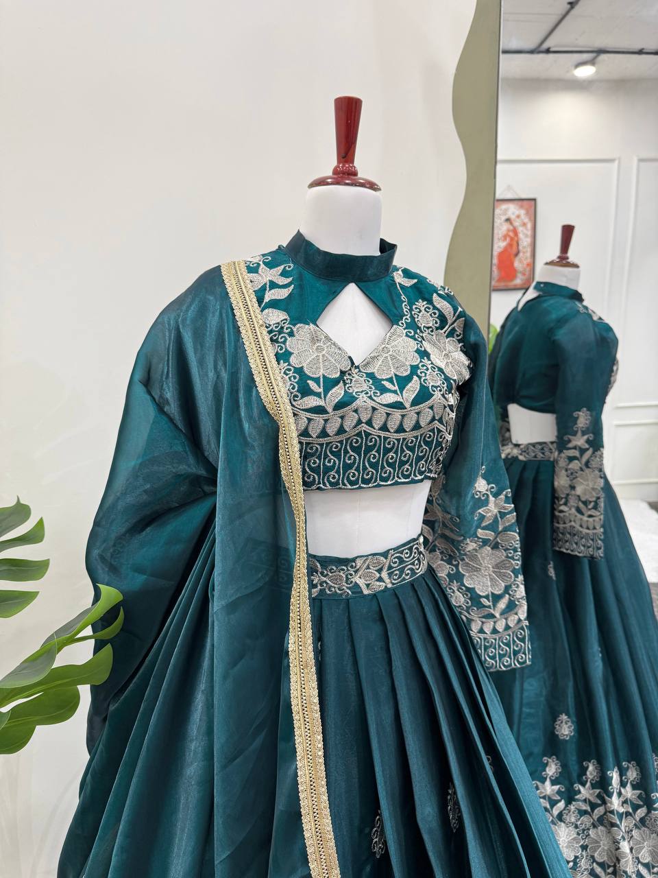 Wedding Wear Rama Colour Silk Thread Work Lehenga Choli