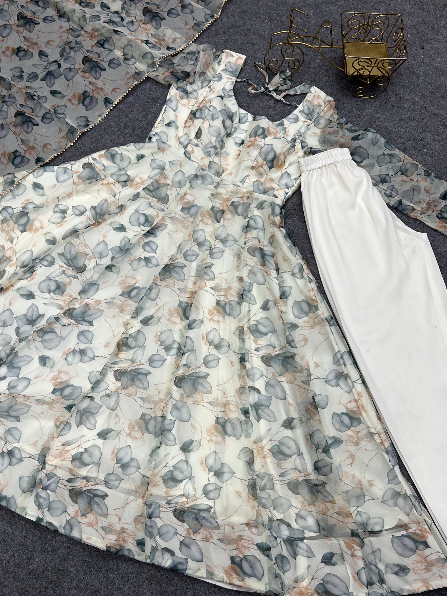 Amazing Readymade Organza Silk Floral Print Anarkali Gown Set