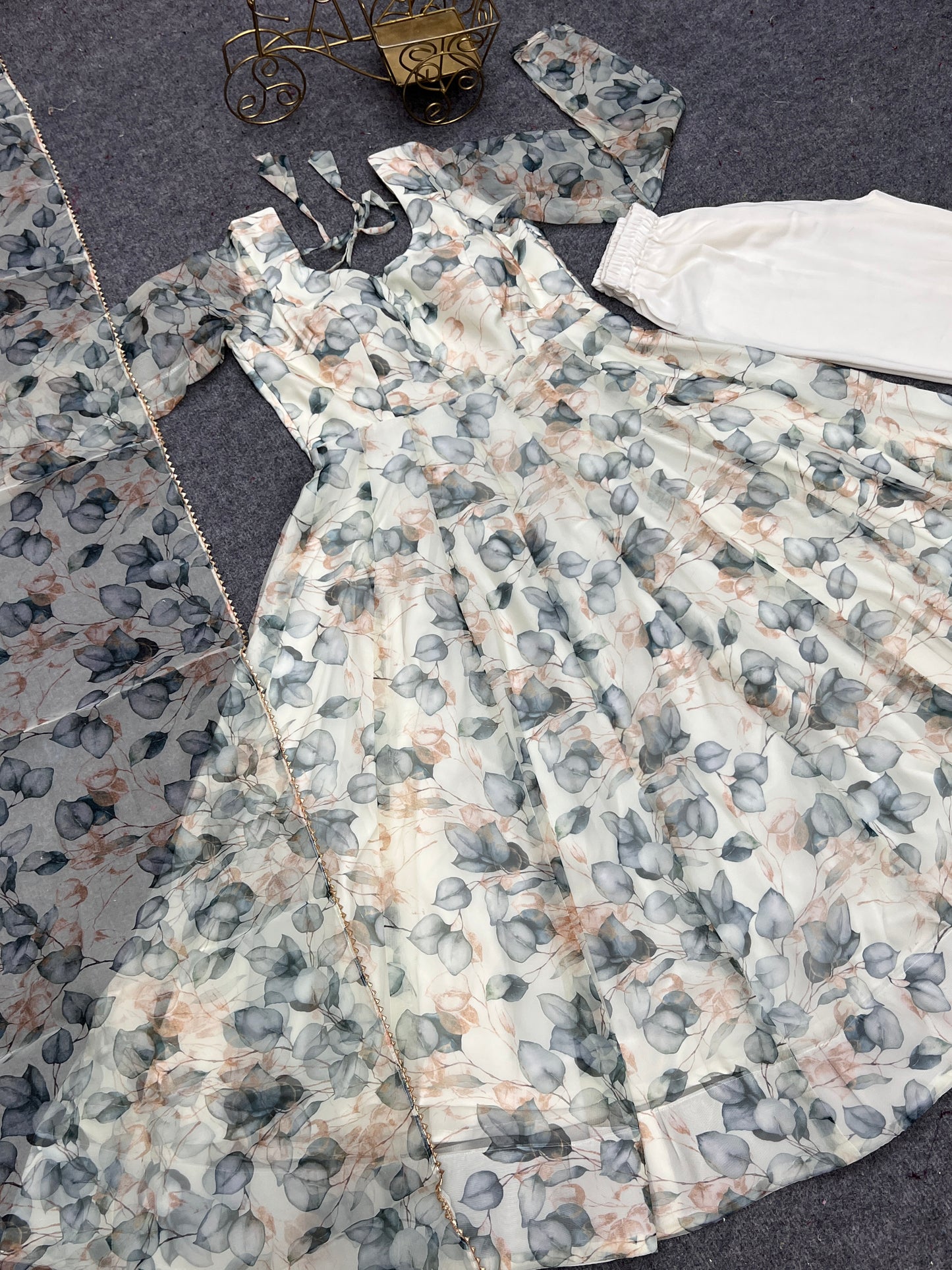 Amazing Readymade Organza Silk Floral Print Anarkali Gown Set