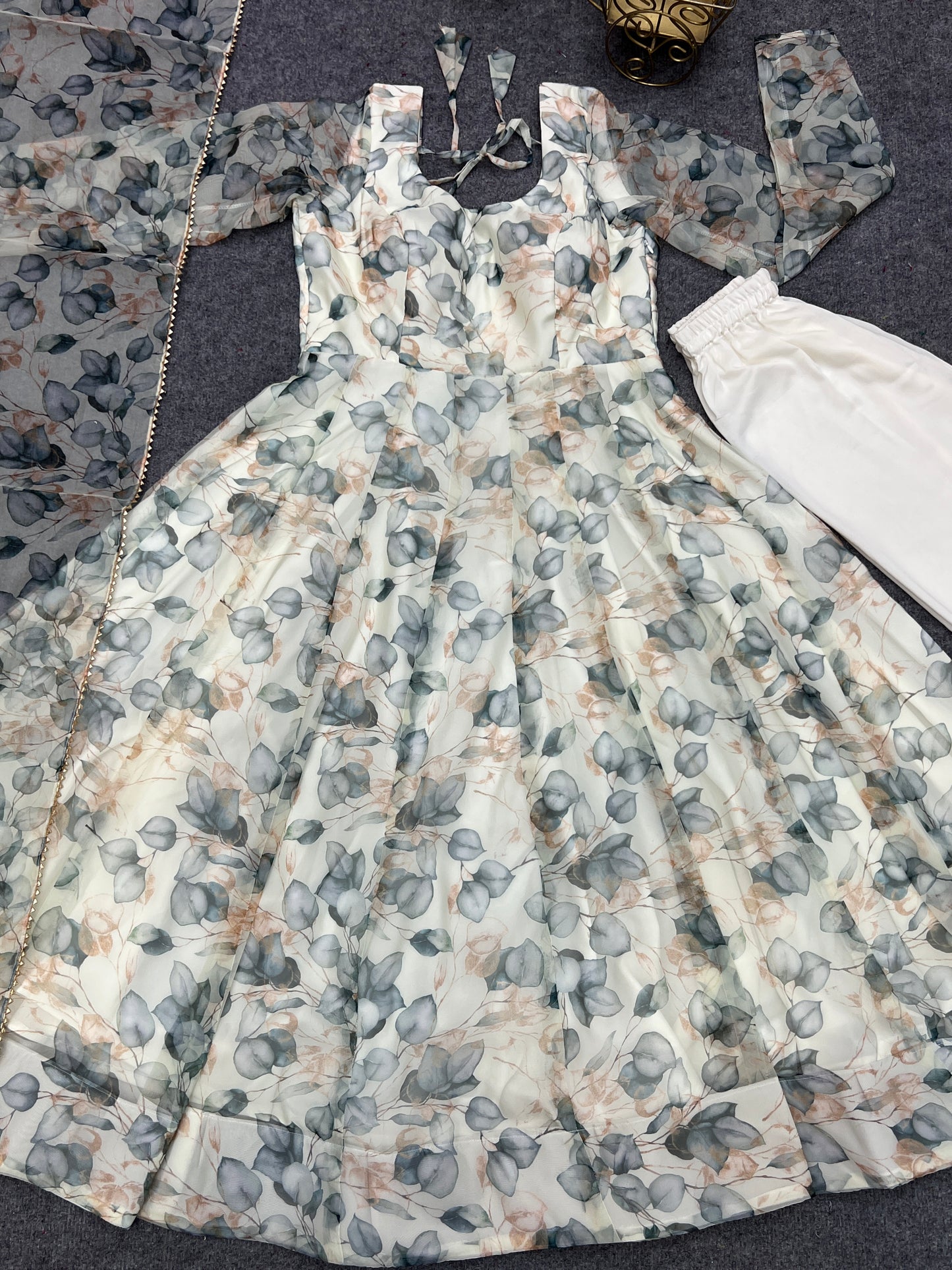 Amazing Readymade Organza Silk Floral Print Anarkali Gown Set