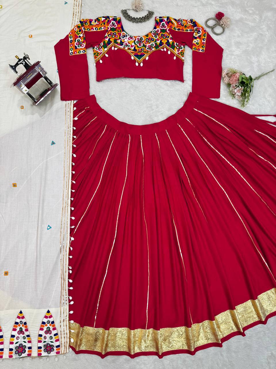 Navratri Festive Rayon Silk With Real Mirror Work Lehenga Choli