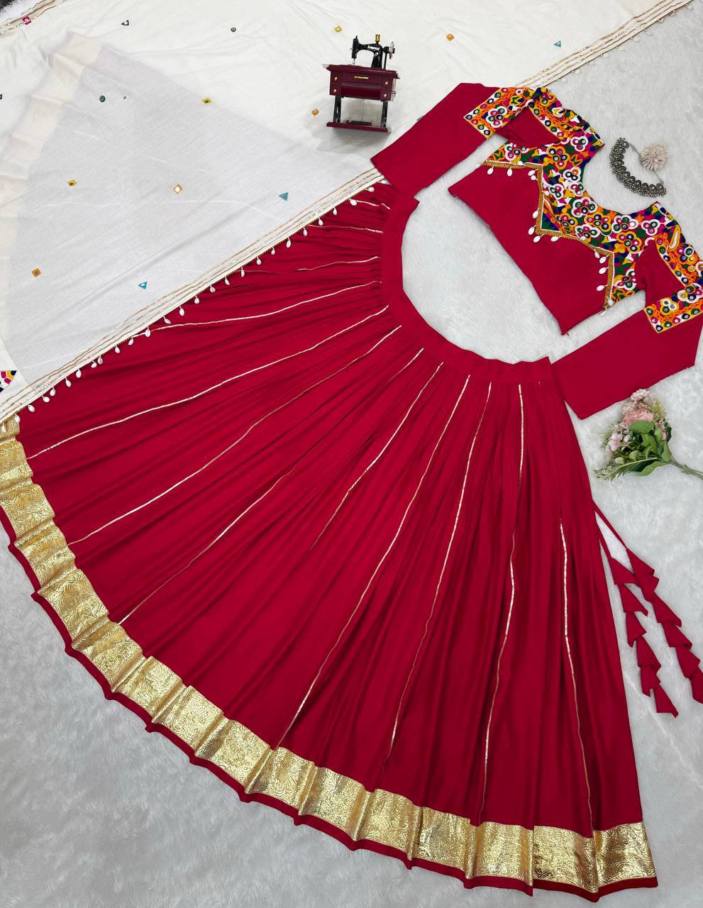 Navratri Festive Rayon Silk With Real Mirror Work Lehenga Choli