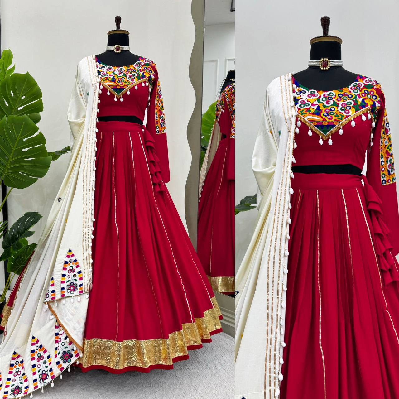 Navratri Festive Rayon Silk With Real Mirror Work Lehenga Choli