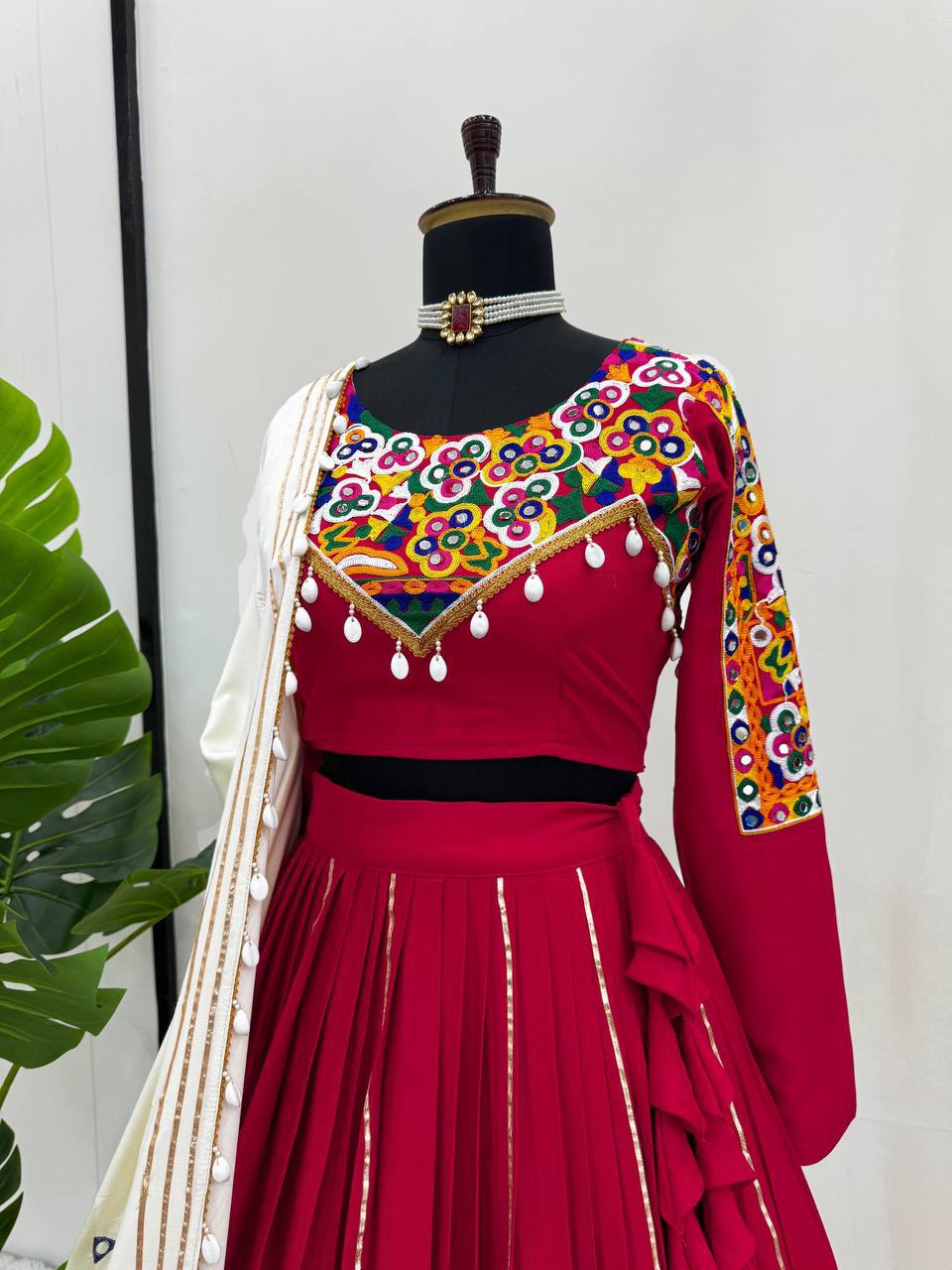 Navratri Festive Rayon Silk With Real Mirror Work Lehenga Choli