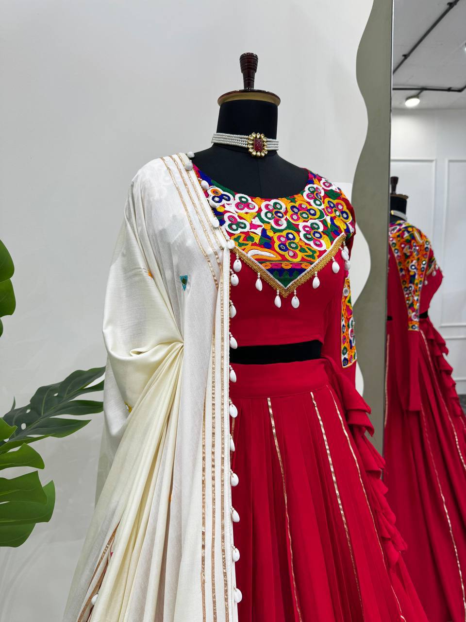Navratri Festive Rayon Silk With Real Mirror Work Lehenga Choli