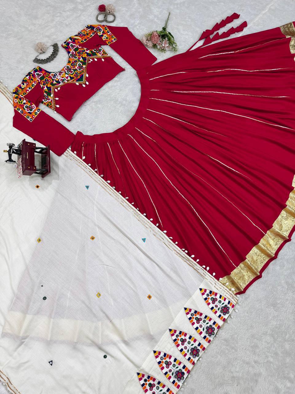 Navratri Festive Rayon Silk With Real Mirror Work Lehenga Choli