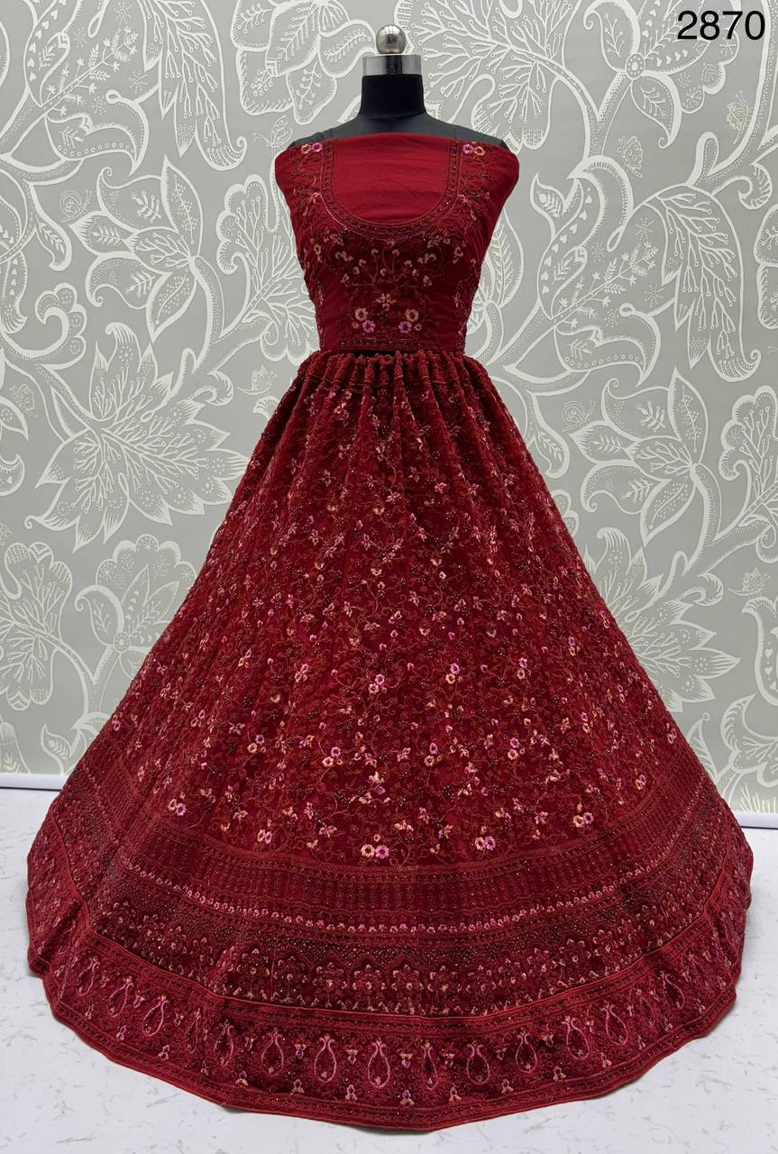 Wedding Wear Red Colour Embroidary And Daimond Worked Lehenga Choli