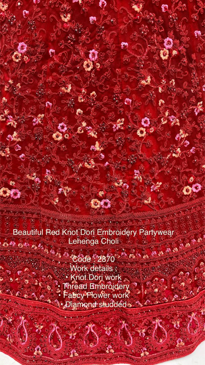 Wedding Wear Red Colour Embroidary And Daimond Worked Lehenga Choli