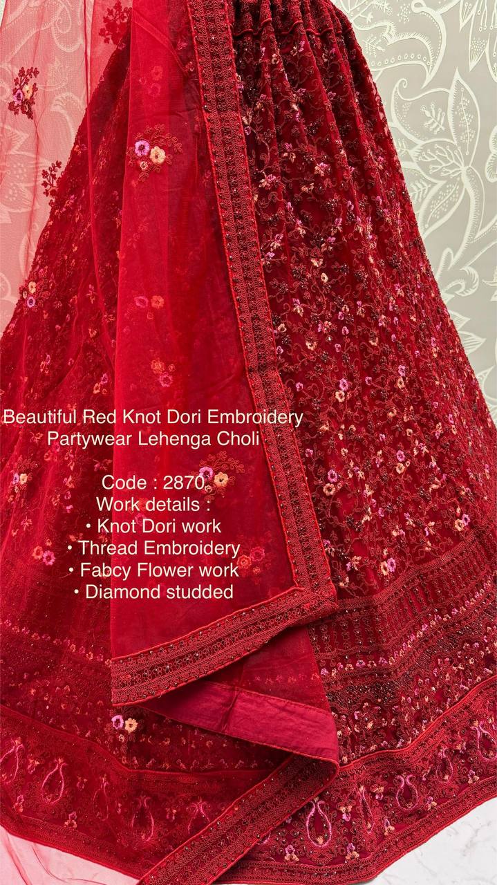 Wedding Wear Red Colour Embroidary And Daimond Worked Lehenga Choli