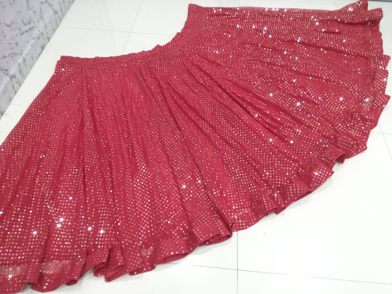 Amazing Red Georgette Sequence Embroidary Worked Lehenga Choli