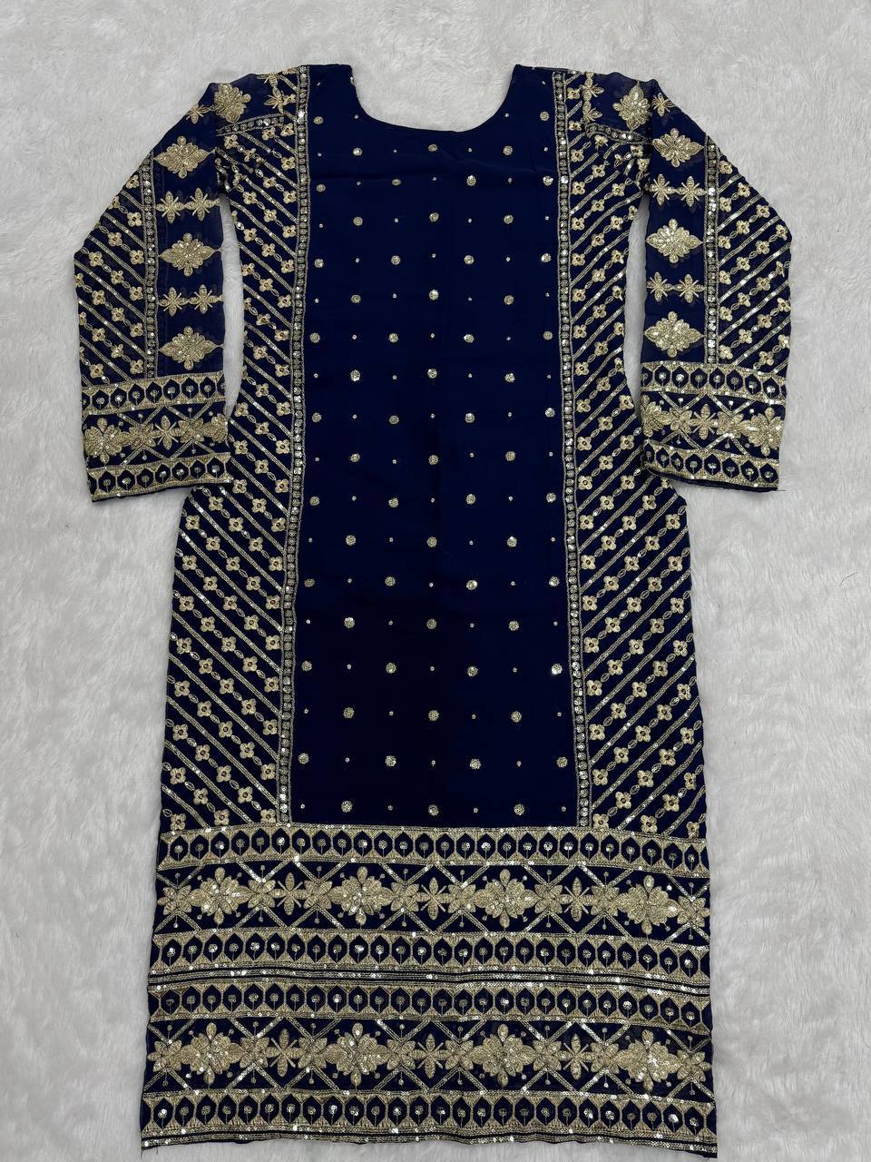 Regal Navy Blue Embellished Ethnic Suit with Dupatta