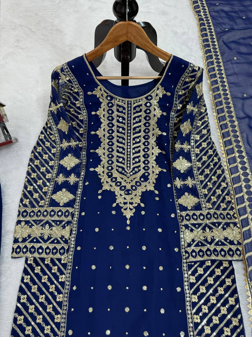 Regal Navy Blue Embellished Ethnic Suit with Dupatta