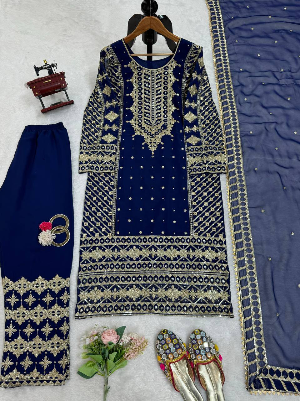 Regal Navy Blue Embellished Ethnic Suit with Dupatta