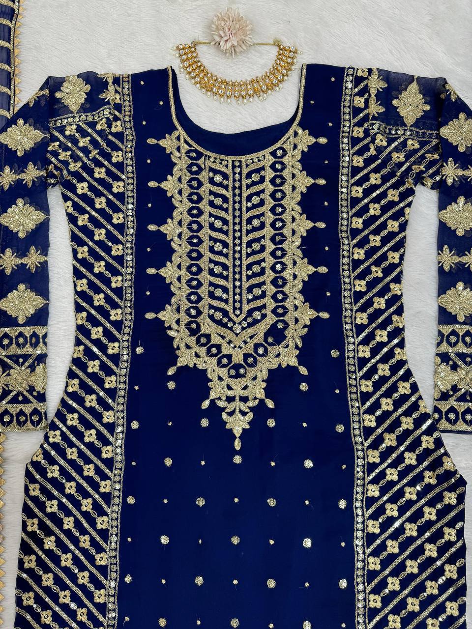 Regal Navy Blue Embellished Ethnic Suit with Dupatta