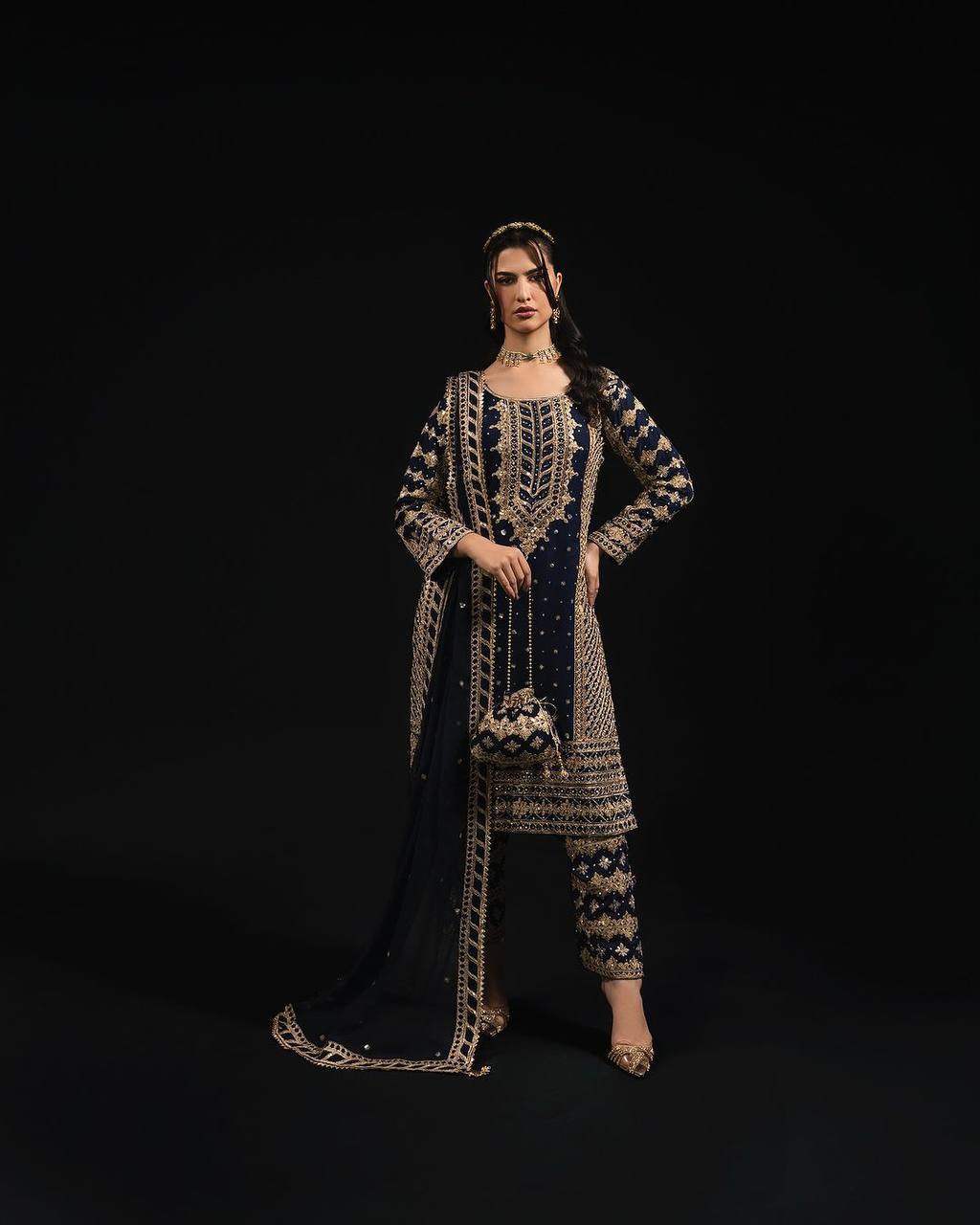 Regal Navy Blue Embellished Ethnic Suit with Dupatta