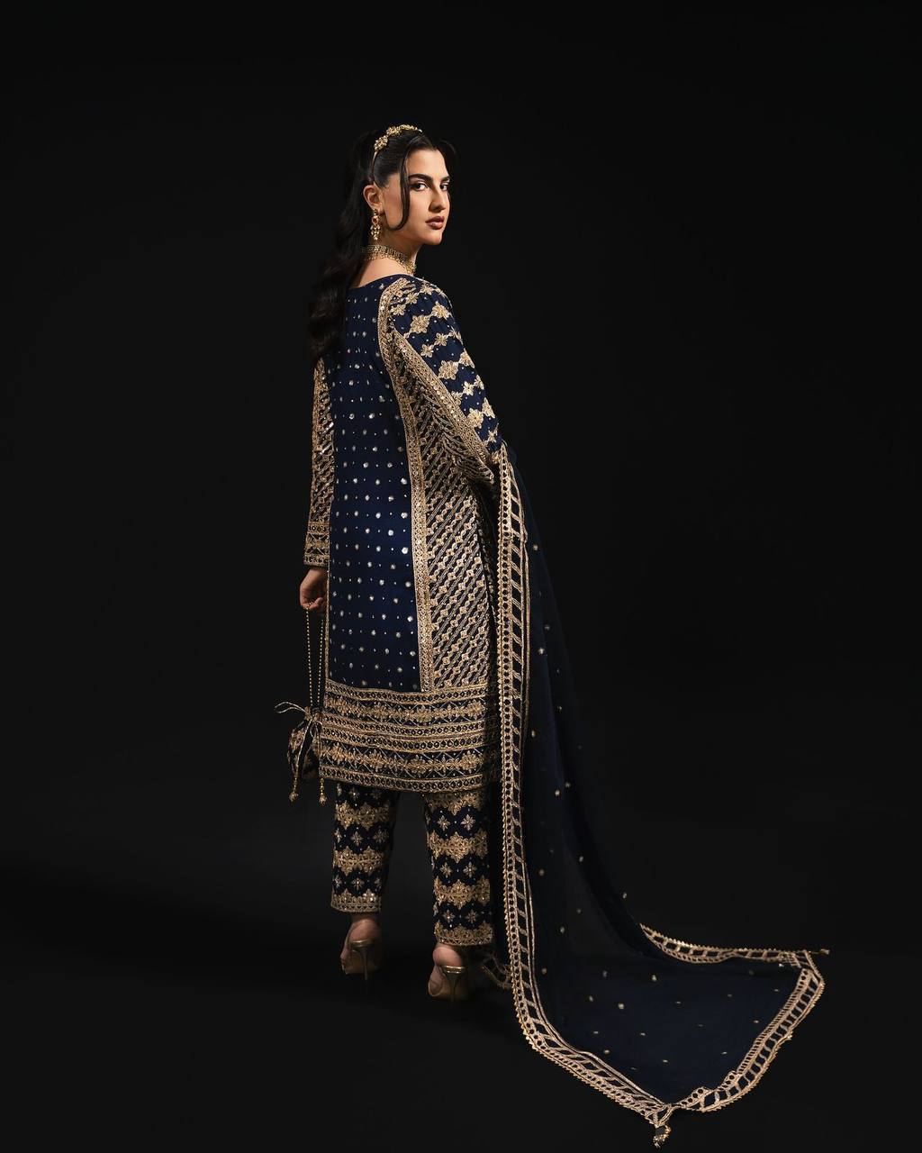 Regal Navy Blue Embellished Ethnic Suit with Dupatta