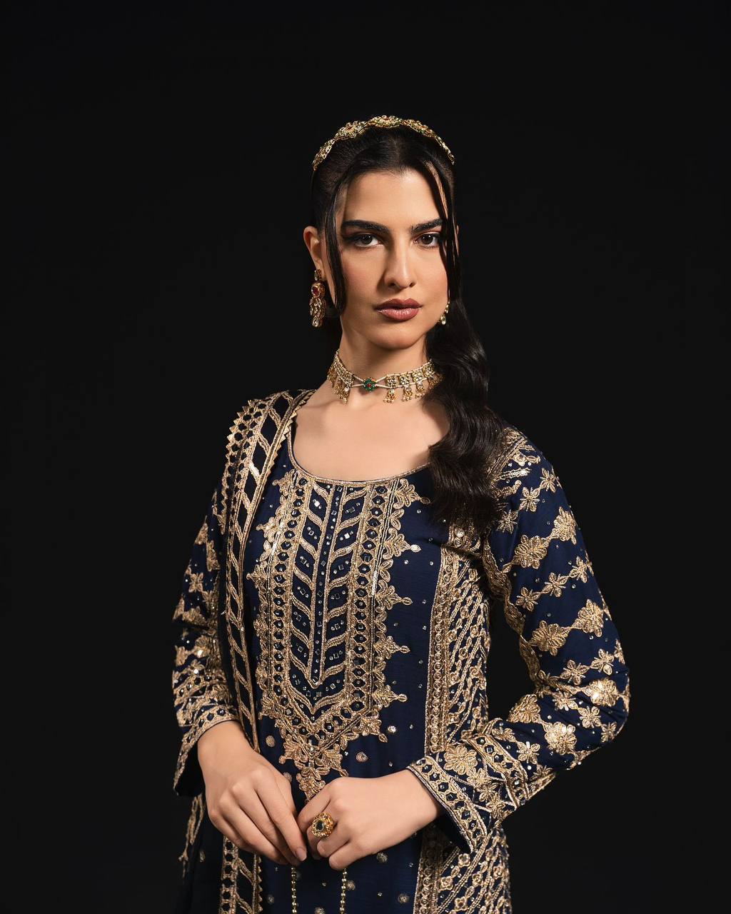 Regal Navy Blue Embellished Ethnic Suit with Dupatta