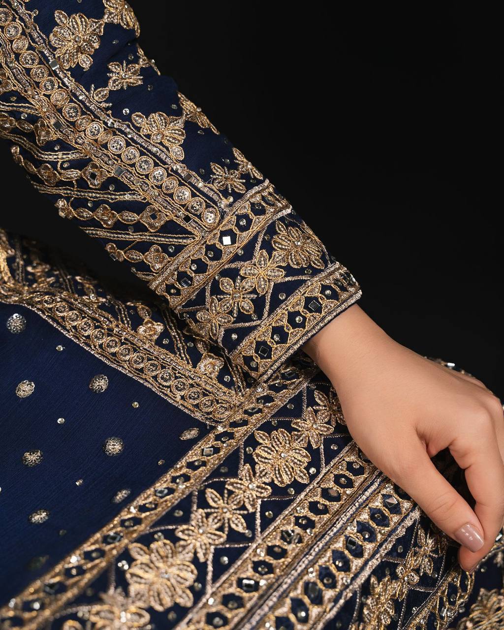 Regal Navy Blue Embellished Ethnic Suit with Dupatta