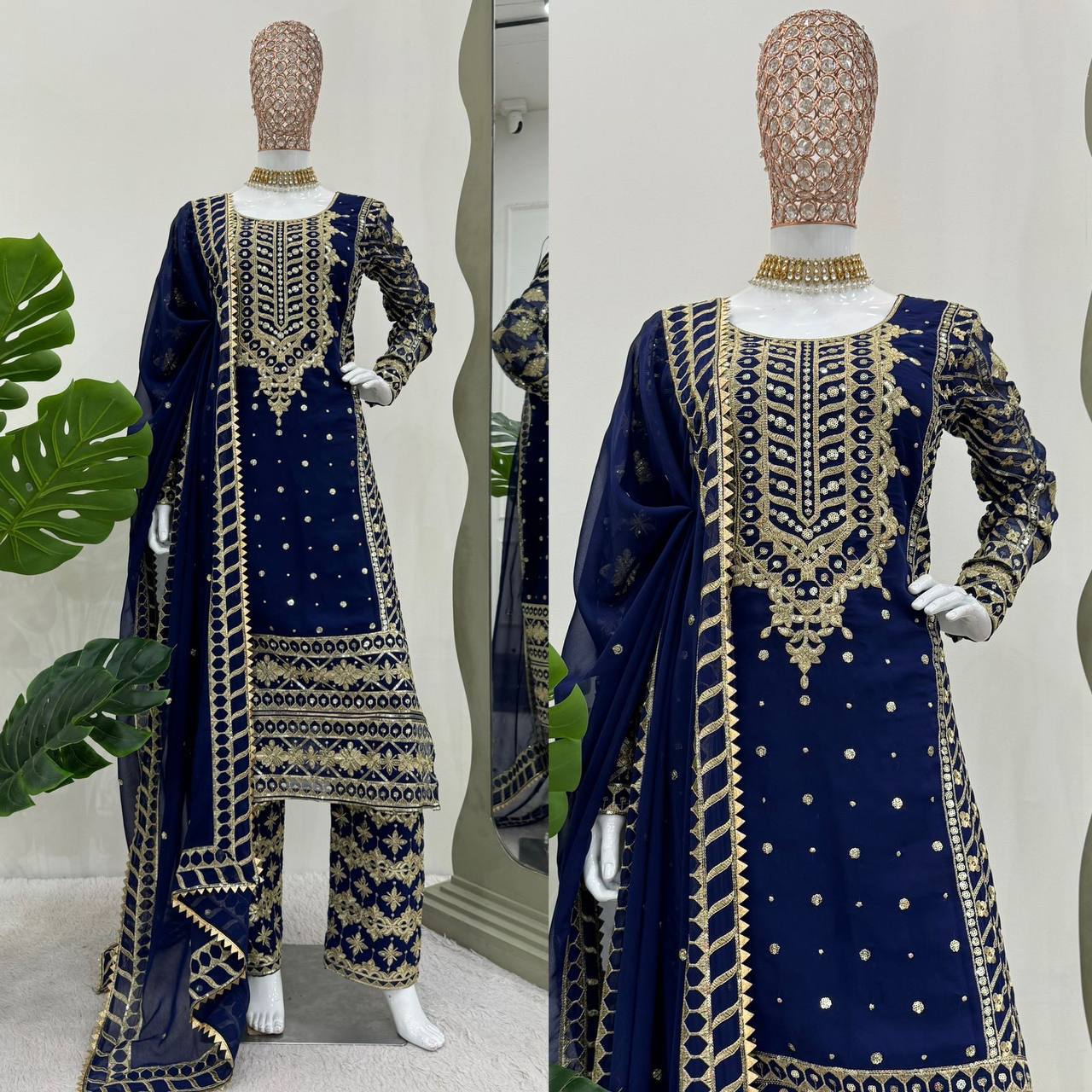 Regal Navy Blue Embellished Ethnic Suit with Dupatta