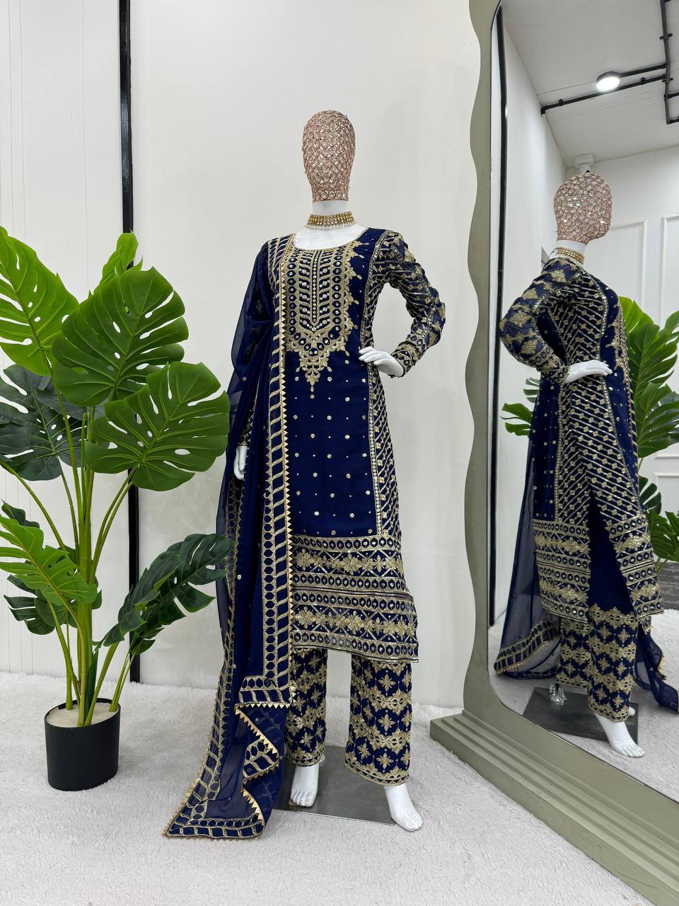 Regal Navy Blue Embellished Ethnic Suit with Dupatta