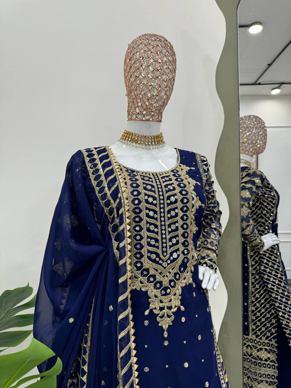 Regal Navy Blue Embellished Ethnic Suit with Dupatta