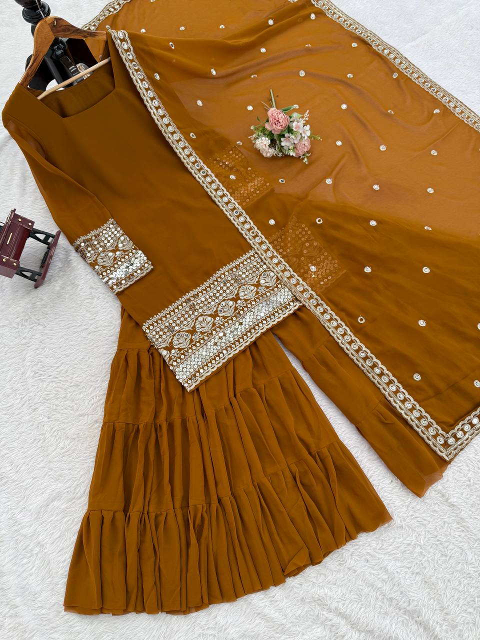 Rust Brown Colour Occasion Wear Sharara Suit
