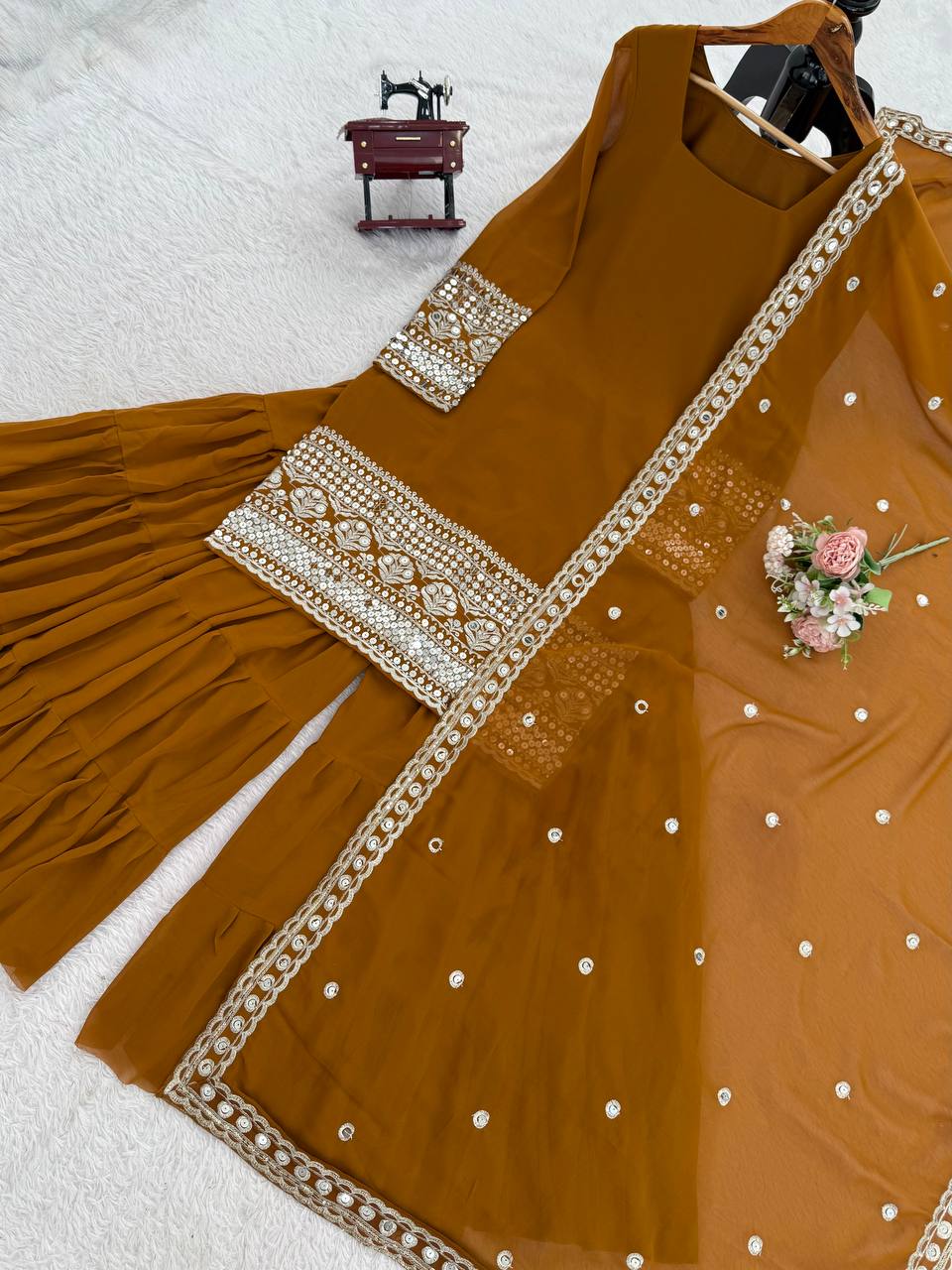 Rust Brown Colour Occasion Wear Sharara Suit