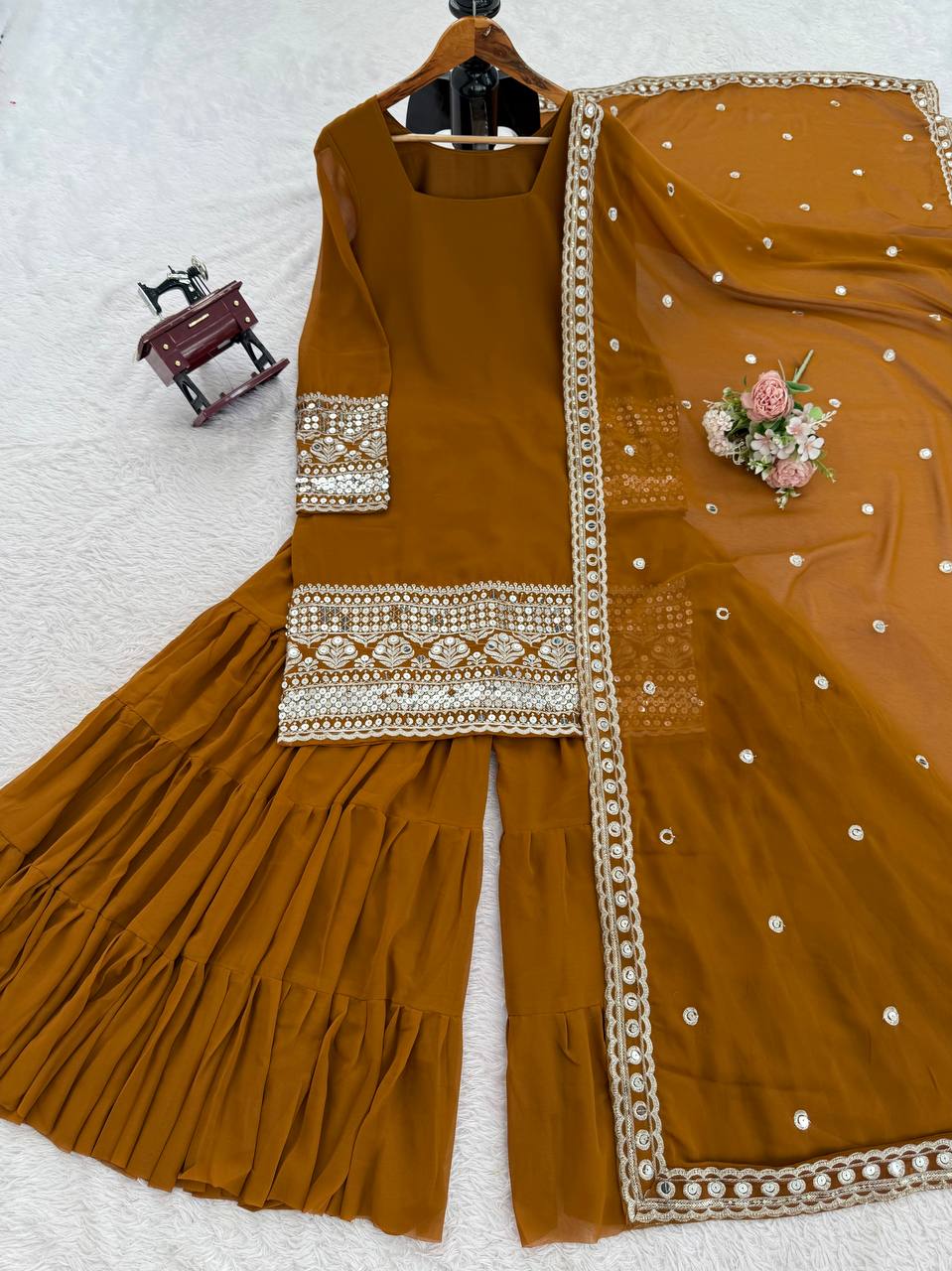 Rust Brown Colour Occasion Wear Sharara Suit