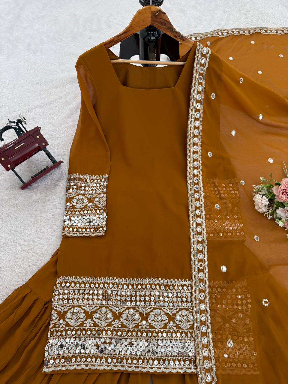 Rust Brown Colour Occasion Wear Sharara Suit