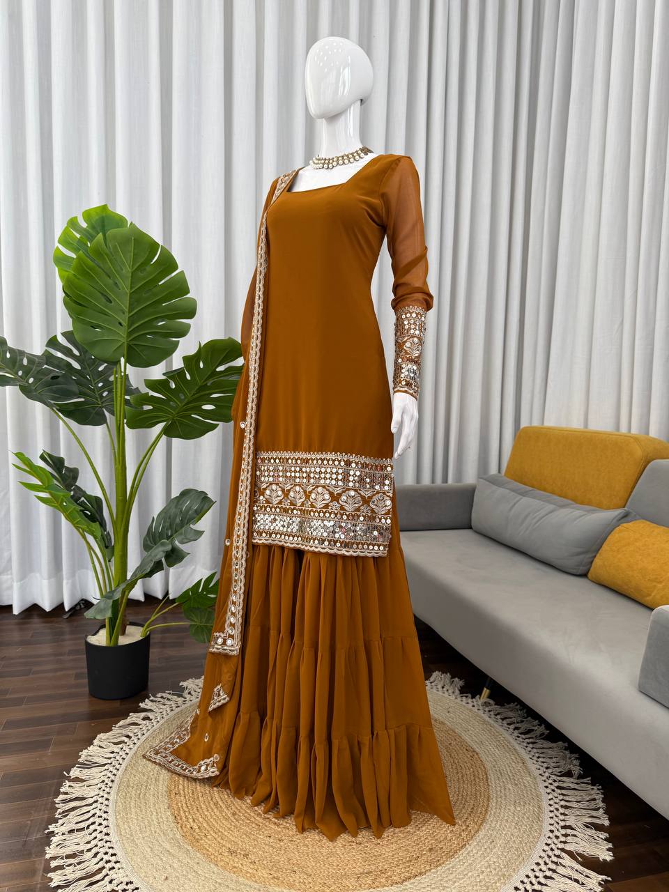 Rust Brown Colour Occasion Wear Sharara Suit