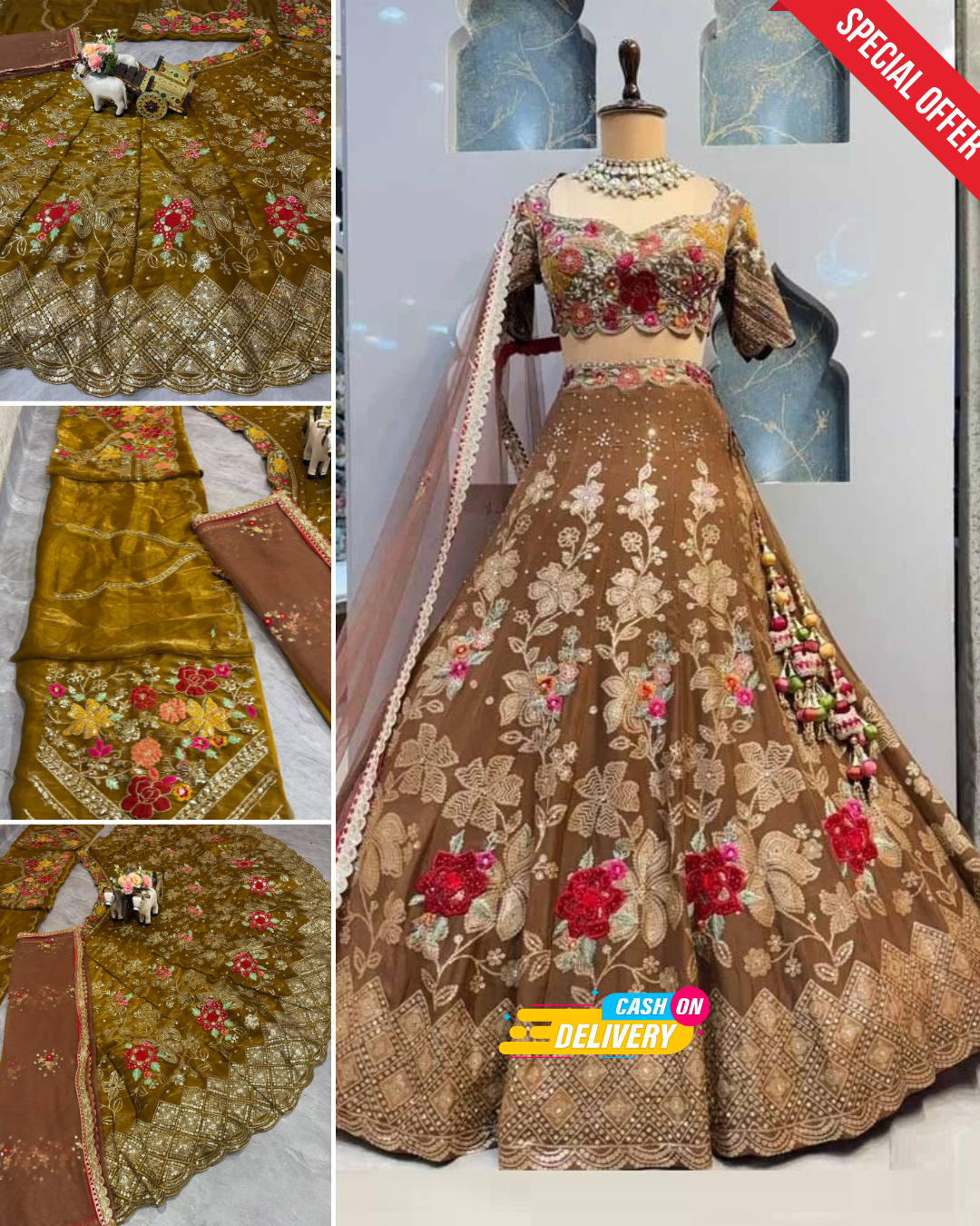 Mustard Color Jimmi Chu Silk Embroidered Lehenga Choli With Cancan