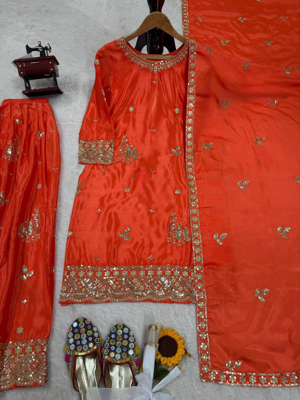 Graceful Plazo Suit in Chinon Silk with Thread & Sequence Work