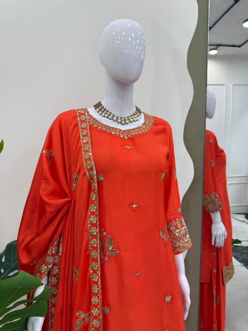 Graceful Plazo Suit in Chinon Silk with Thread & Sequence Work