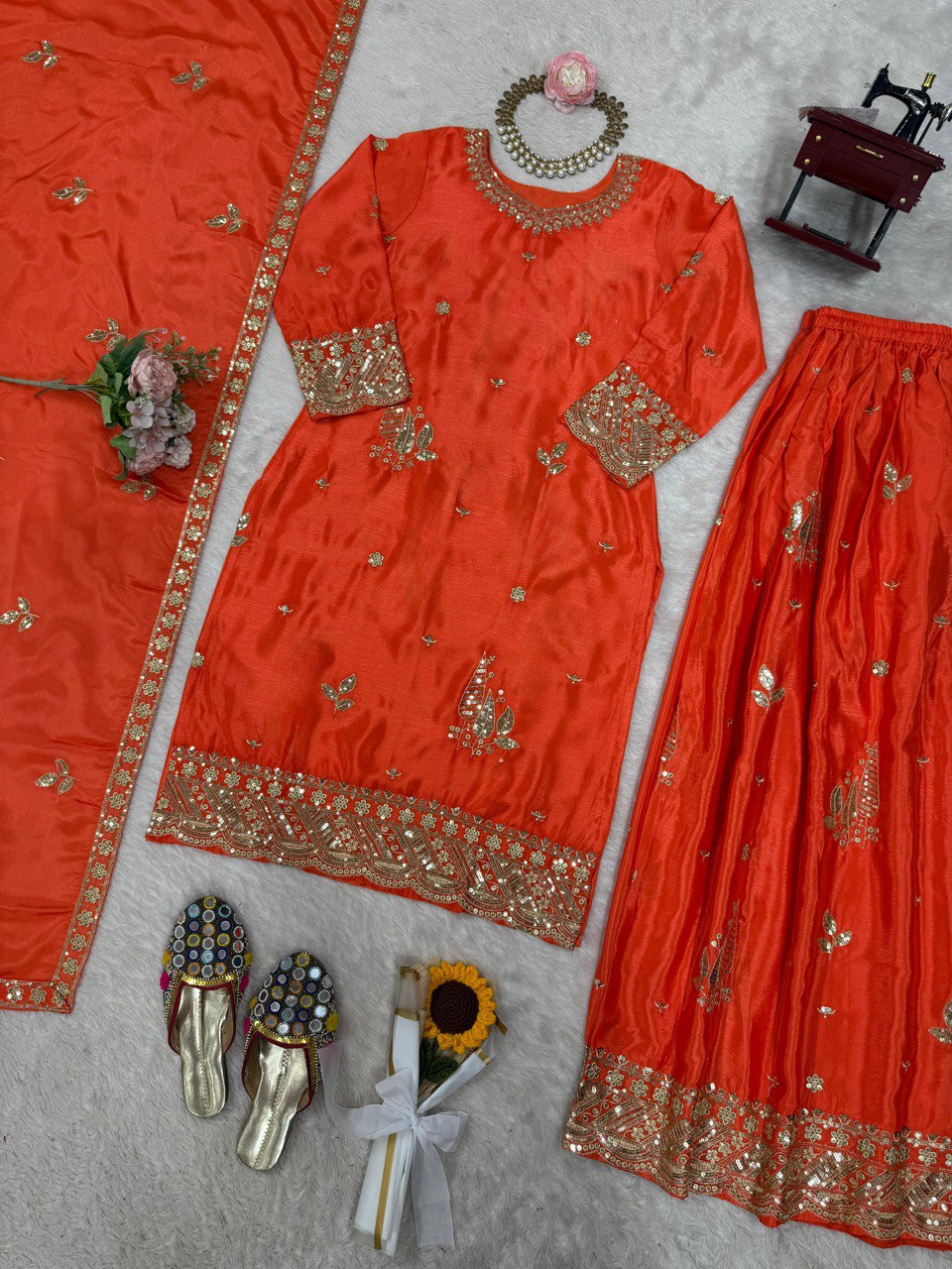 Graceful Plazo Suit in Chinon Silk with Thread & Sequence Work