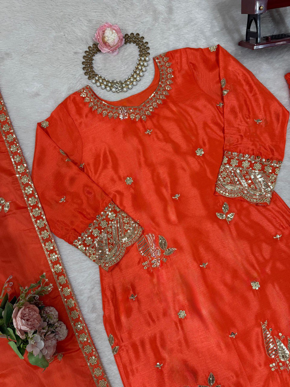 Graceful Plazo Suit in Chinon Silk with Thread & Sequence Work