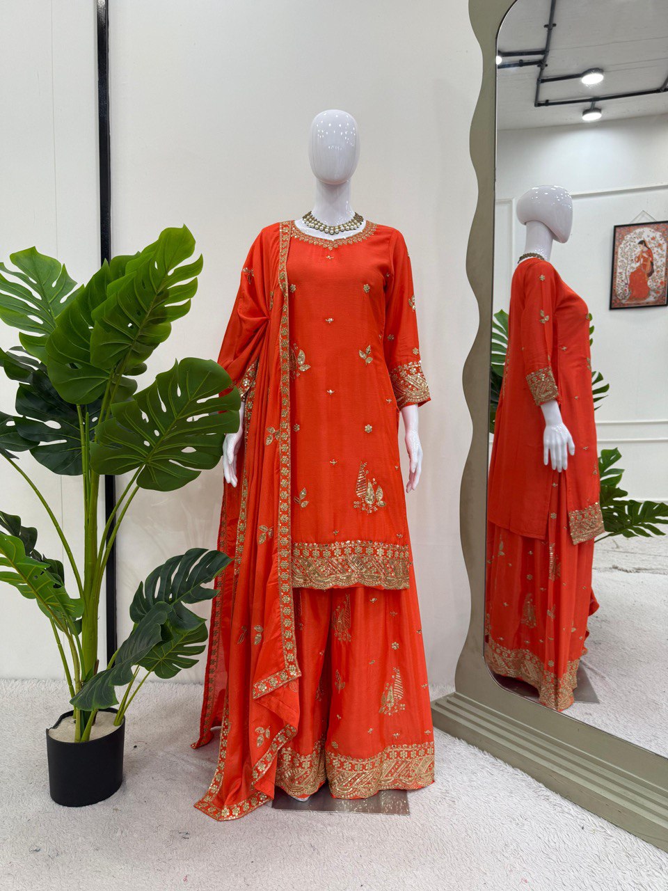 Graceful Plazo Suit in Chinon Silk with Thread & Sequence Work