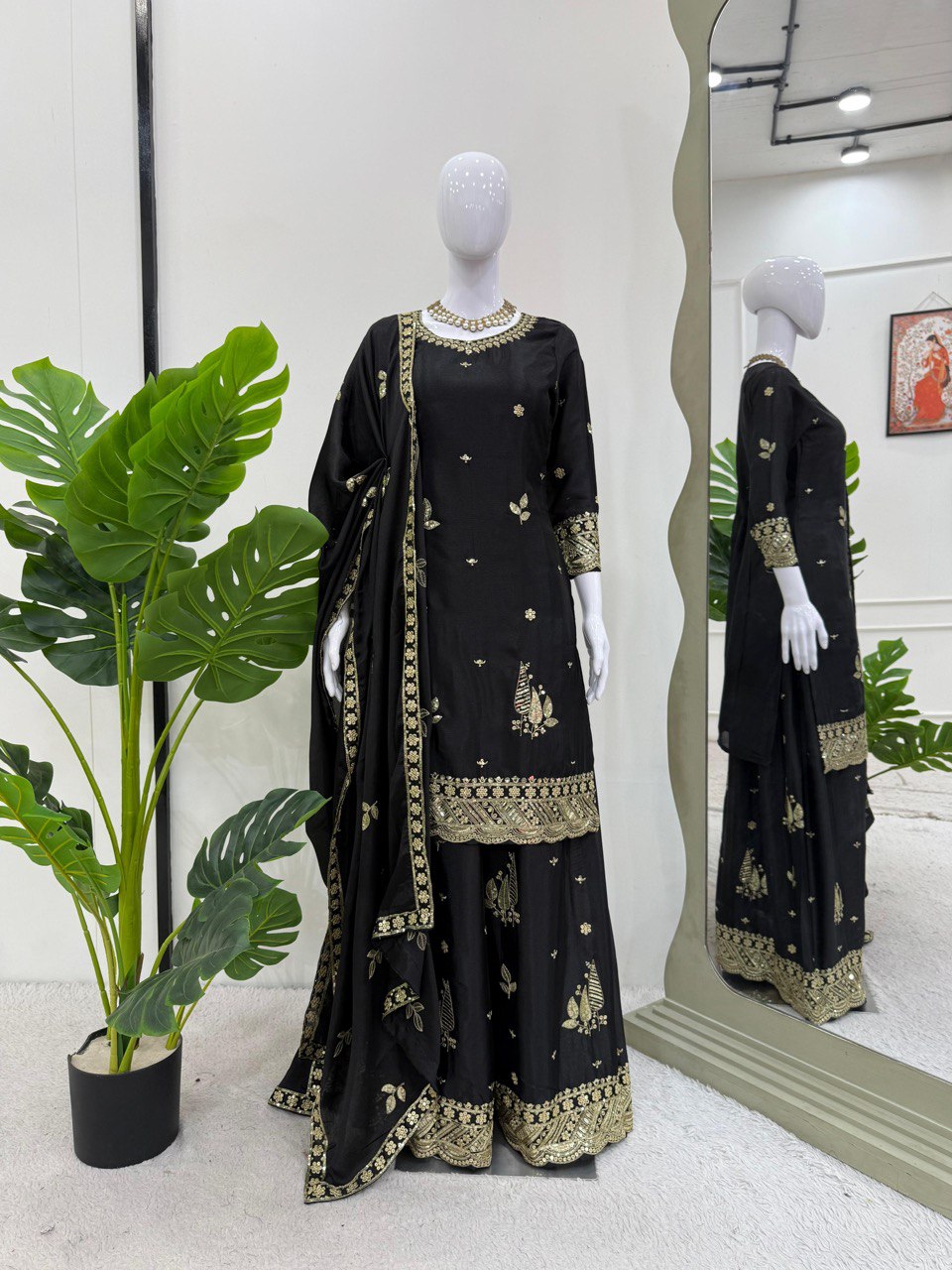 Graceful Plazo Suit in Chinon Silk with Thread & Sequence Work