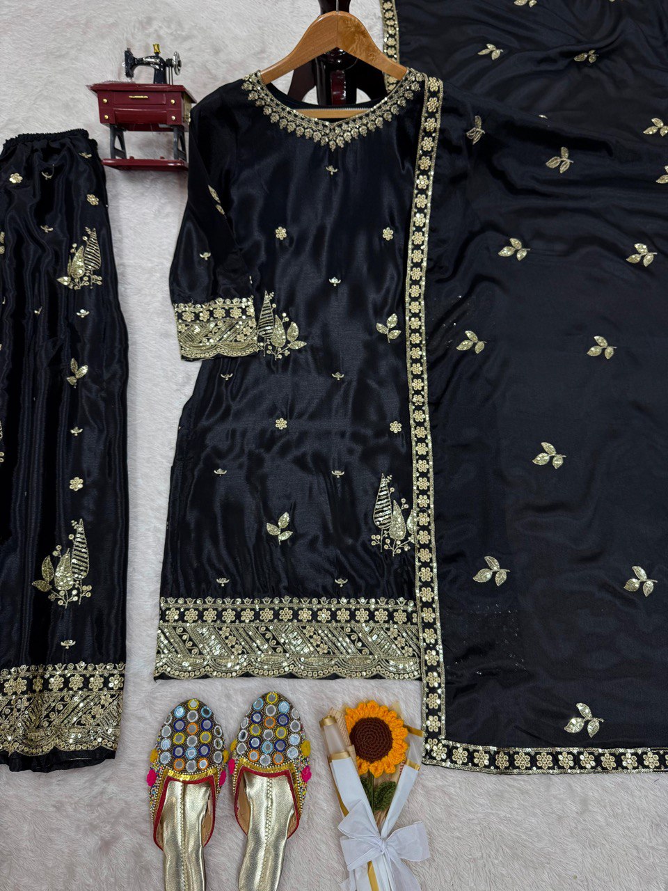 Graceful Plazo Suit in Chinon Silk with Thread & Sequence Work