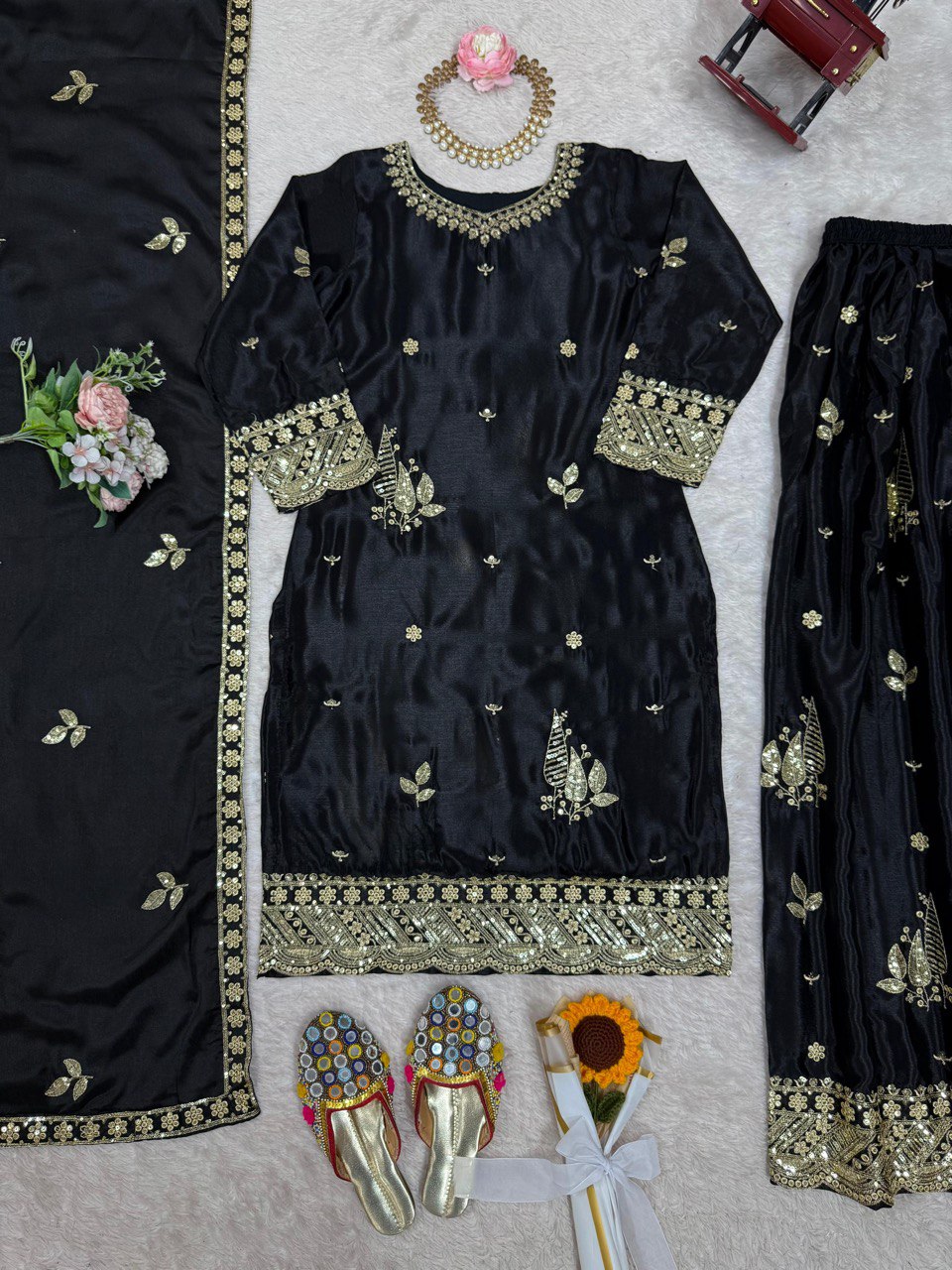 Graceful Plazo Suit in Chinon Silk with Thread & Sequence Work