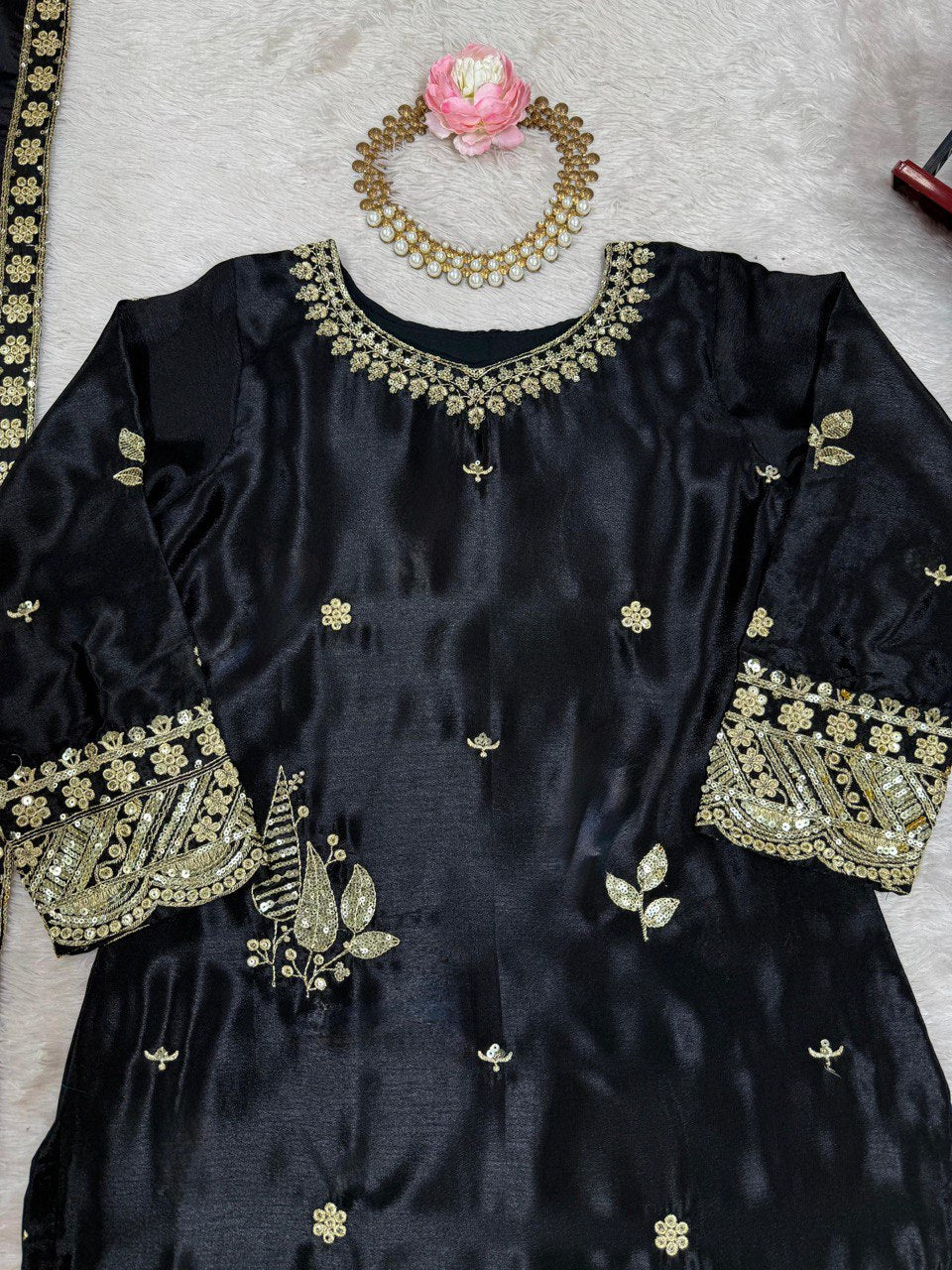 Graceful Plazo Suit in Chinon Silk with Thread & Sequence Work