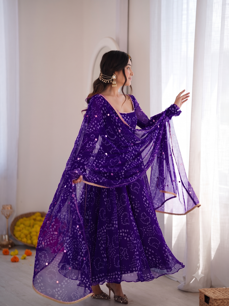 Bandhani Print Georgette Kurta Set with Sharara and Dupatta
