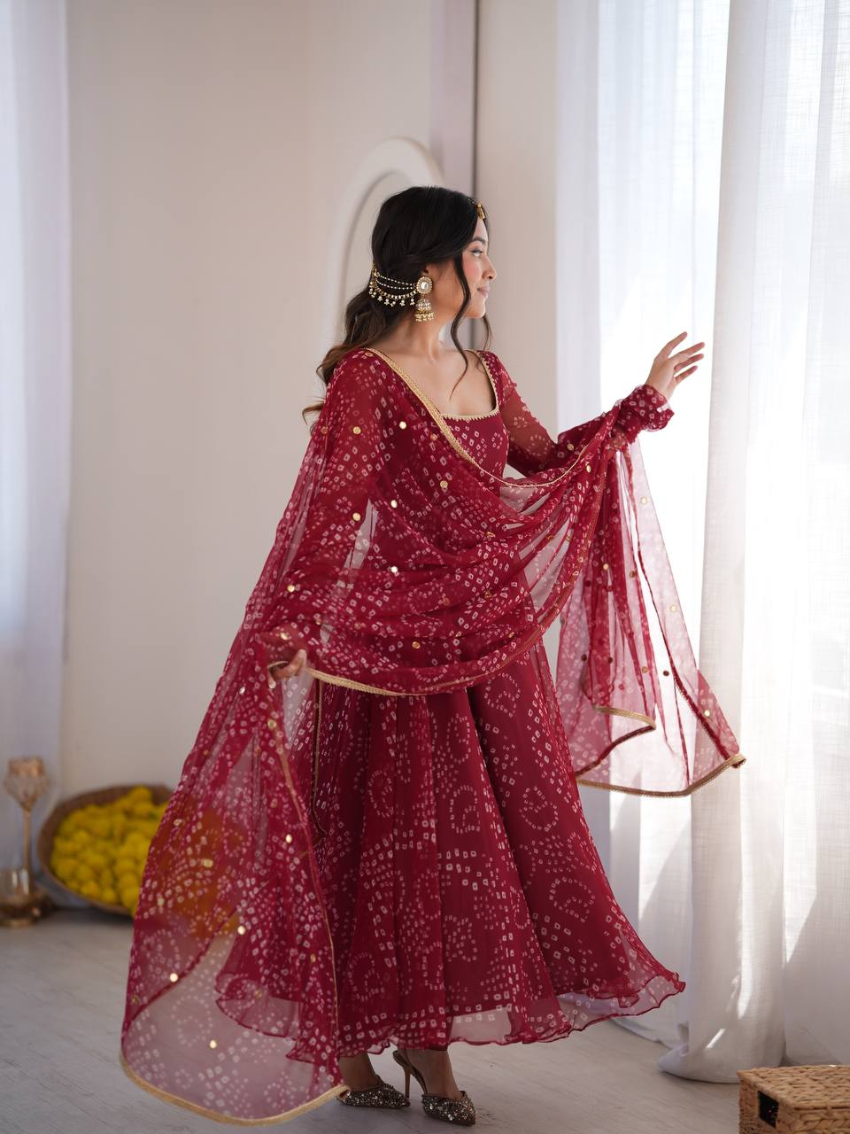 Bandhani Print Georgette Kurta Set with Sharara and Dupatta