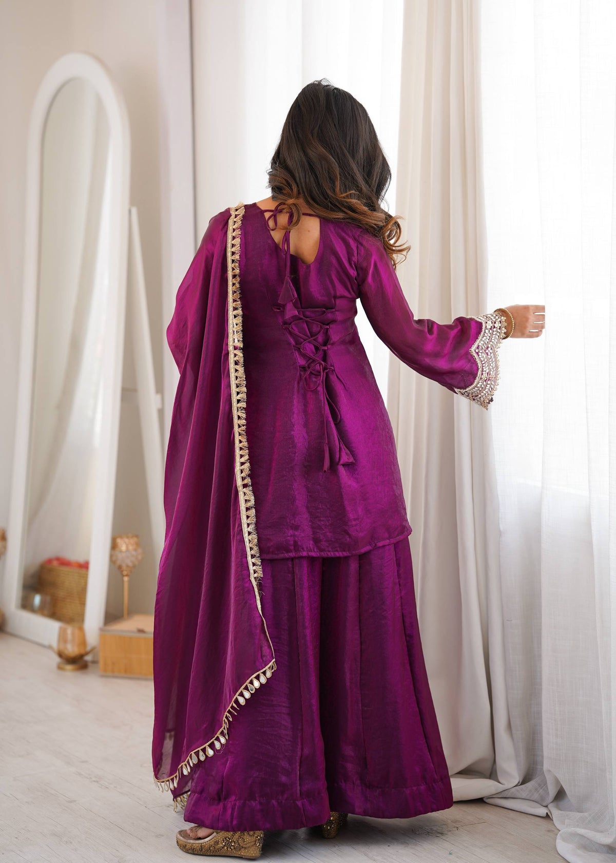 Trendy Festive Wear Wine Purple Heavy Embroidered Kurti Palazzo Set with Dupatta