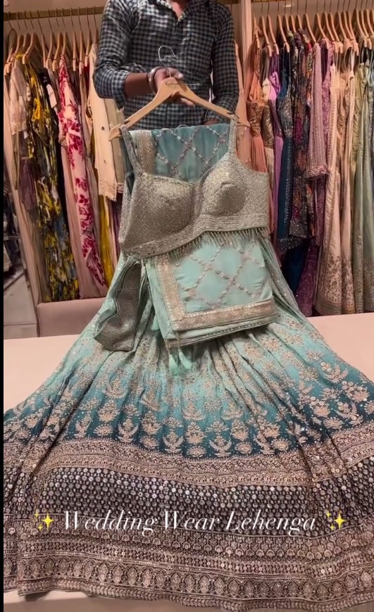 Wedding Wear Georgette 2 Tone Shaded Lehenga Choli